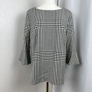 Escada Top Womens‎ 42 Black White Houndstooth Wool Old Money Preppy Minimalist